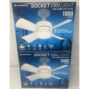 Lot Of 2 Bell + Howell Socket‎ Fan Light 2-in-1 LED Light & Fan W/ Remote NIB